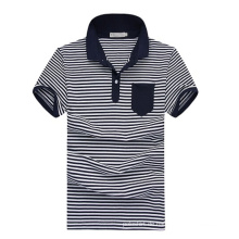 Kurzarm-Großhandel Weiß Navy Blue Striped Polo-Shirts